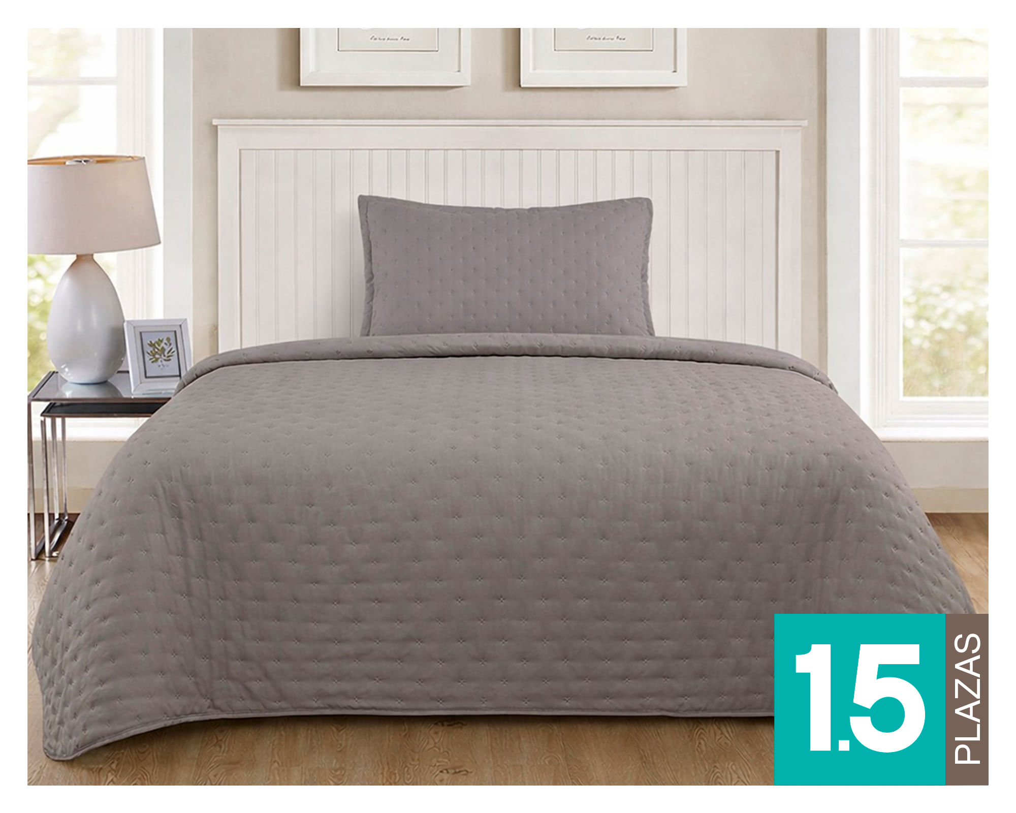 Illusions Quilt microfibra Roma gris 1.5 plazas