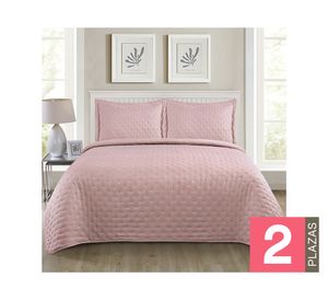 Quilt microfibra Roma rosado 2 plazas