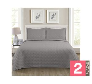 Quilt microfibra Roma gris 2 plazas