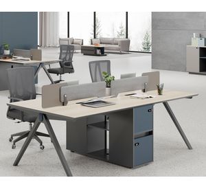Escritorio 4 puestos Arko gris/beige 75x240x120 cm