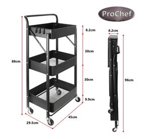 Carro Multiuso Plegable Acero Negro 45x30x88 cm