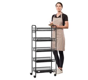 Carro Organizador Multiuso Acero Negro 5 Bandejas Removibles