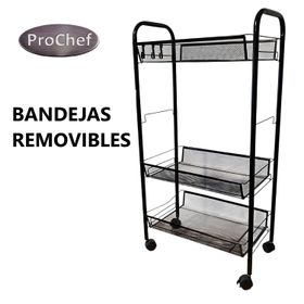 Carro Organizador Multiuso Acero Negro 5 Bandejas Removibles