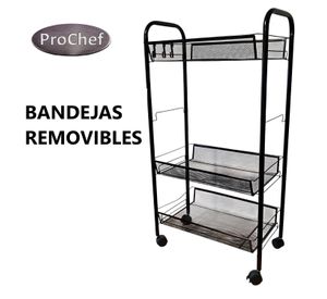 Carro Organizador Multiuso Acero Negro 5 Bandejas Removibles