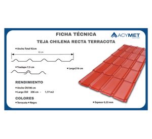 Teja metálica Chilena recta 0.035x92x216 cm terracota