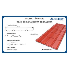 Teja metálica Chilena recta 0.035x92x377 cm terracota