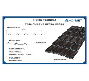 Teja metálica Chilena recta 0.035x92x377 cm negro
