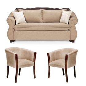 Living 311 Afgano beige sofa resortes + 2 sitiales madera