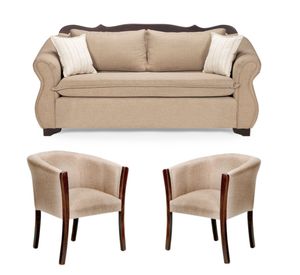 Living 311 Afgano beige sofa resortes + 2 sitiales madera
