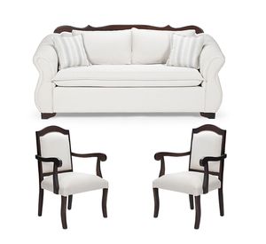 Living 311 TEHERAN blanco sofa resortes mas 2 sitiales clasicos madera