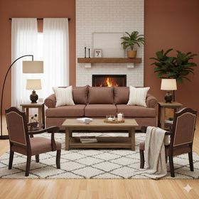Juego de Living 311 Antonia cafe sofa con resortes + 2 sitiales madera
