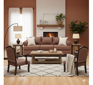 Juego de Living 311 Antonia cafe sofa con resortes + 2 sitiales madera
