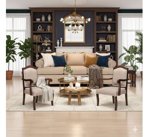 Juego de Living 311 Antonia beige sofa con resortes + 2 sitiales madera