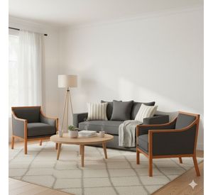 LIVING 311 ROMEO MARENGO SOFA 3 CUERPOS RESORTES + 2 SITIALES DE MADERA