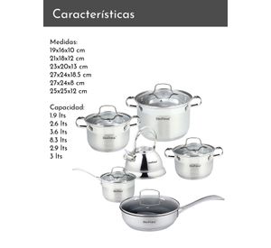 Batería 12 piezas acero inoxidable Múnich