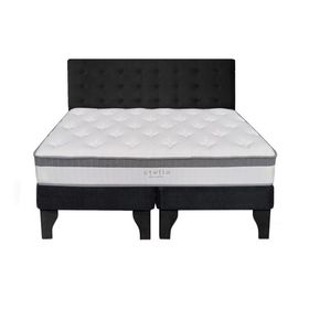 Cama Europea Stella 2 Plazas + Respaldo Capitoné Negro
