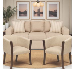 Living 311 Kabul  Beige  sofa 3 cuerpos + 2 sitiales madera