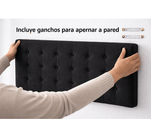 Cama Europea Somnia 2 Plazas + Respaldo Lino Capitone + Patas Plastico Color Caoba