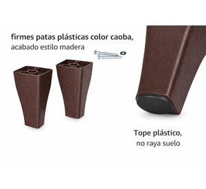 Cama Europea Somnia 2 Plazas + Respaldo Lino Capitone + Patas Plastico Color Caoba