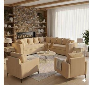 Living 311 Baco seccional mas 2 poltornas color beige  productos con resortes
