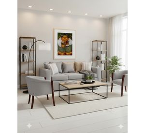 Living 311 Kabul gris sofa 3 cuerpos + 2 sitiales madera