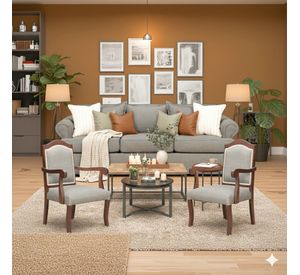 Juego de Living 311 Antonia gris sofa con resortes + 2 sitiales madera
