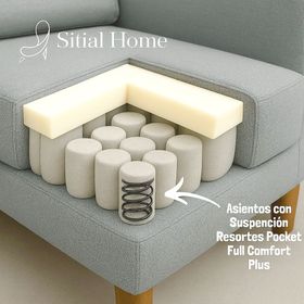 Juego de Living 311 Antonia gris sofa con resortes + 2 sitiales madera