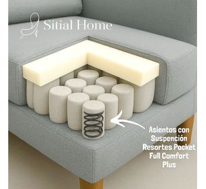 Juego de Living 311 Antonia gris sofa con resortes + 2 sitiales madera