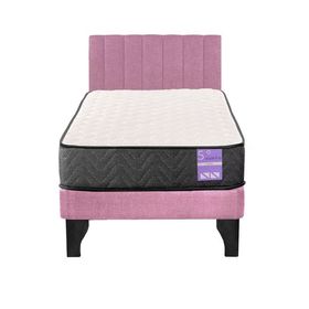 Cama Europea 1 Plaza Aura + Respaldo Tubular Negro Rosado