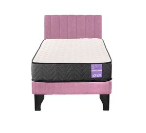 Cama Europea 1 Plaza Aura + Respaldo Tubular Negro Rosado