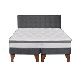 Cama Europea Stella 2 Plazas + Respaldo Capitoné Madera Gris