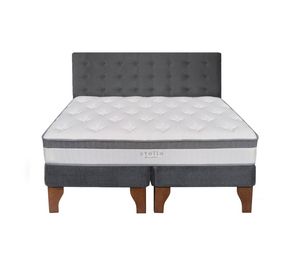 Cama Europea Stella 2 Plazas + Respaldo Capitoné Madera Gris