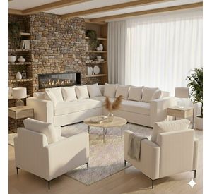 Living 311 Baco seccional mas 2 poltronas color crudo resortes pocket