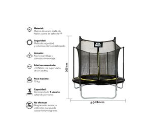 Cama Elástica Max Magic 244cm Negra con Red de Seguridad