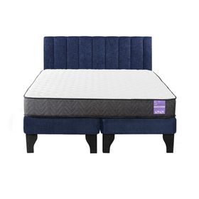 Cama Europea 2 Plazas + Respaldo Tubular Negro Azul
