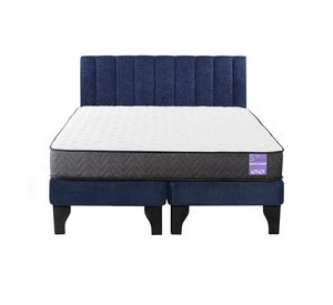 Cama Europea 2 Plazas + Respaldo Tubular Negro Azul