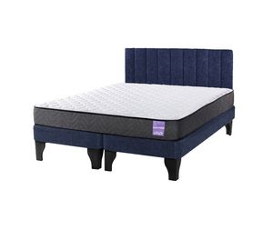Cama Europea 2 Plazas + Respaldo Tubular Negro Azul