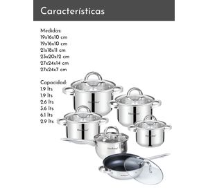 Batería 12 piezas acero inoxidable Hamburgo