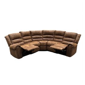 Sofá Seccional Reclinable Moderno Cuero Viejo Café Castle 7245