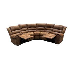 Sofá Seccional Reclinable Moderno Cuero Viejo Café Castle 7245