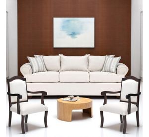 Juego de Living 311 Antonia blanco sofa con resortes + 2 sitiales madera