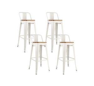 Pack 4 Pisos Bar Tolix Asiento Madera Blanco