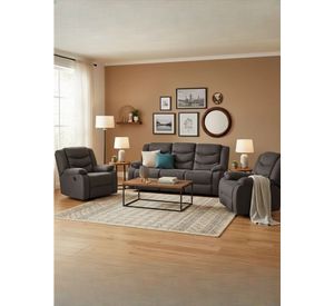 Living Reclinable Sofá 3 Cuerpos + 2 Bergers Reclinable Norman Gris SET2011GR
