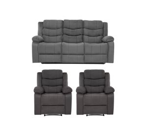 Living Reclinable Sofá 3 Cuerpos + 2 Bergers Reclinable Norman Gris SET2011GR