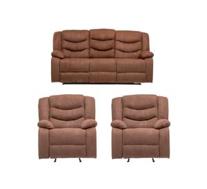 Living Reclinable Sofá 3 Cuerpos + 2 Bergers Reclinable Norman Gris SET2011GR