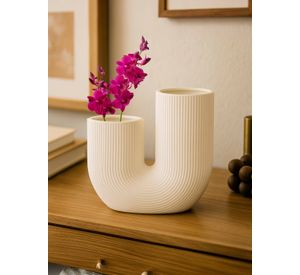 Florero Adorno Cerámica Blanco 21cm