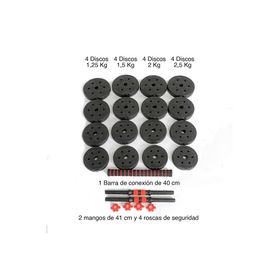 Set de Mancuernas y Barra 30 Kg 2 en 1 Negro