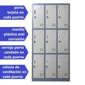 Locker Casillero metálico 3 Cuerpos 9 Puertas