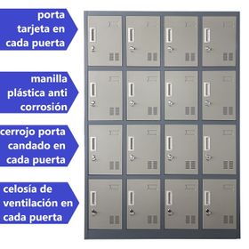 Locker Casillero Metálico 4 cuerpos 16 puertas