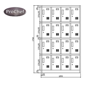Locker Casillero Metálico 4 cuerpos 16 puertas